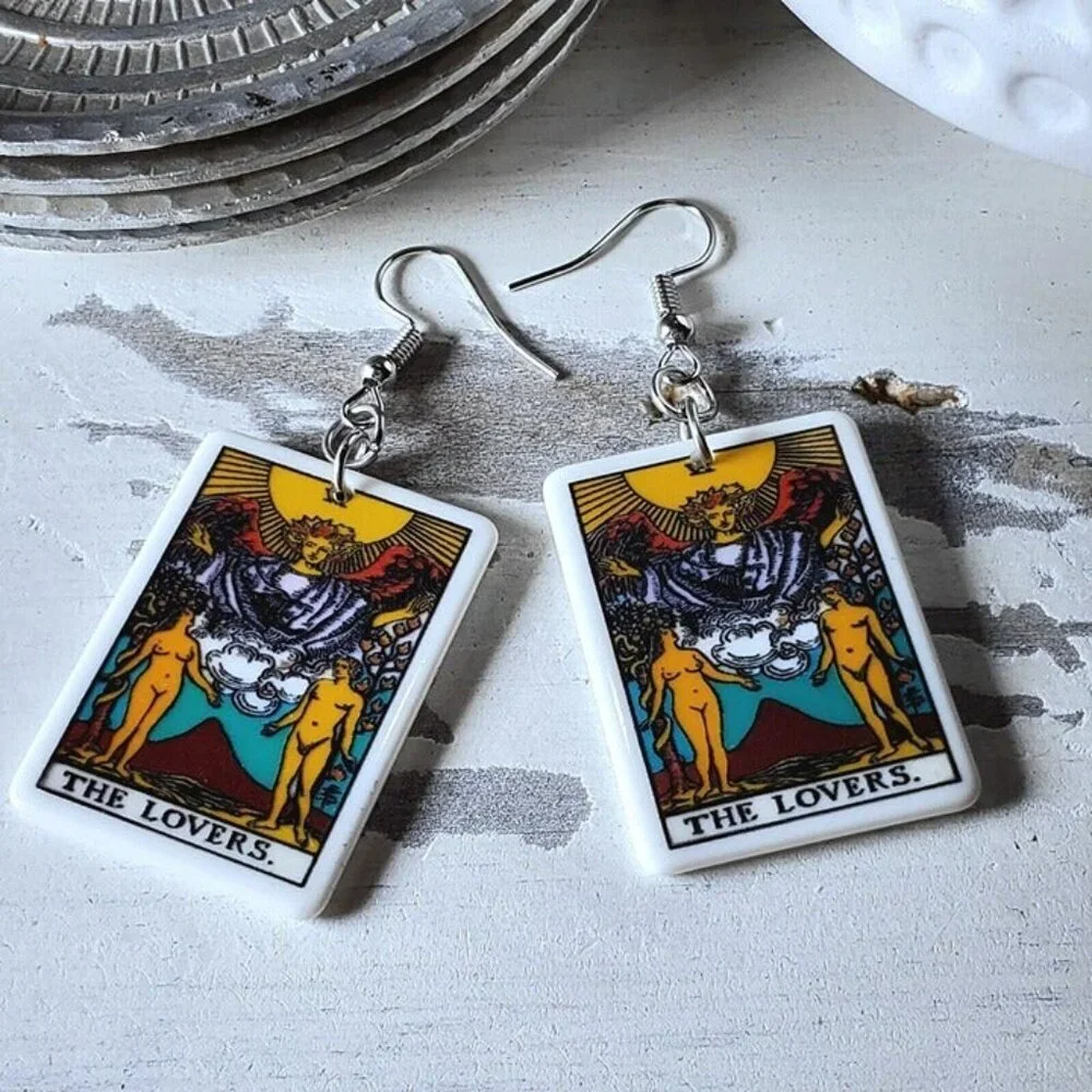 Mystical Tarot Card The Lovers Oracle Archetype Lightweight Earrings
